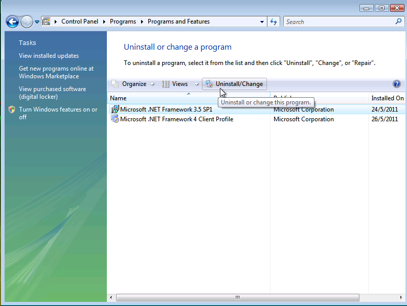 Windows Vista: 3.4. Ανοίξτε το Control Panel. 3.5. Επιλέξτε Uninstall a program 3.6.