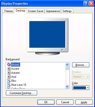 15.4 Από το ίδιο παράθυρο Display Properties επιλέξτε την καρτέλα Desktop και