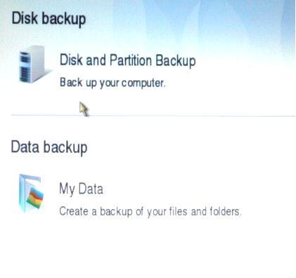 Βήμα 3 Έρνπκε δύν επηινγέο, Disk backup, θαη Data backup. Εάλ ζέινπκε λα θάλνπκε Backup νιόθιεξν ηνλ δίζθν καο ή κέξνο ηνπο δίζθνπ καο εάλ έρνπκε partition επηιέγνπκε Disk backup.