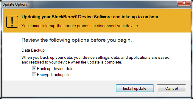 Επιλέξτε το Back up device data και κάντε κλικ στο Install update για να