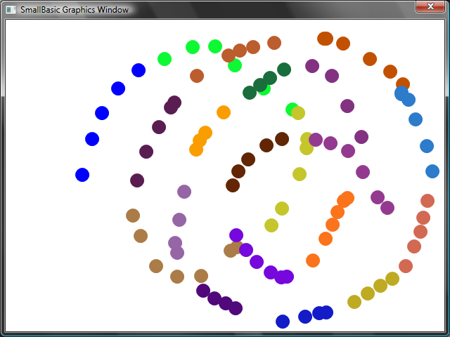 GraphicsWindow.FillEllipse(x, y, 20, 20) EndSub Εικόνα 57 Χειρισμός πολλαπλών γεγονότων Αν εκτελούσατε αυτό το πρόγραμμα και κάνατε κλικ στο παράθυρο, θα βλέπατε μία μπλε τελεία.