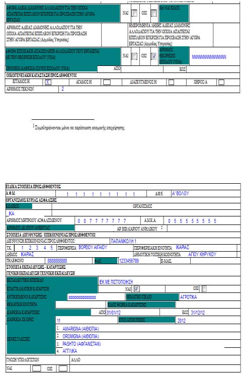 Στην συνέχεια και επειδή η ηλεκτρονική υποβολή αυτών των εντύπων απαιτεί και την συμπλήρωση στοιχείων τα οποία δεν υπάρχουν στην εφαρμογή, θα πρέπει να τα καταχωρήσετε συμπληρώνοντας τα πεδία της