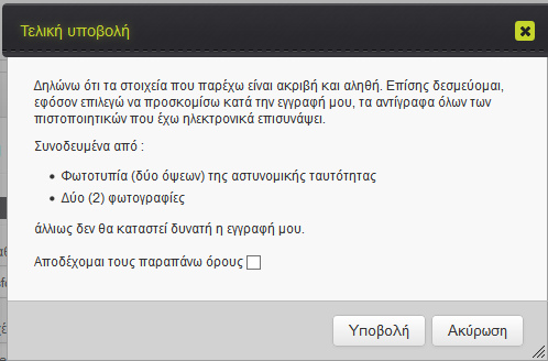 σας. Το κουμπί για την τελική υποβολή εμφανίζεται στο κάτω μέρος της ηλεκτρονικής φόρμας αίτησης με κόκκινο χρώμα και τίτλο «Τελική υποβολή» (βλ. Εικόνα 13).