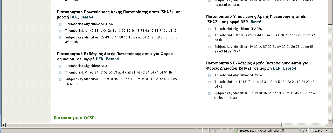 Πιστοποίησης ermis (SHA2). Θα πρέπει να την επαναλάβετε ως έχει και για την εγκατάσταση των Πιστοποιητικών Υποκείμενης Αρχής Πιστοποίησης ermis. 1.