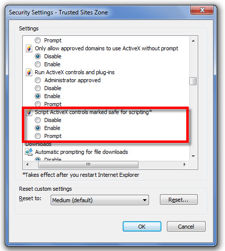 4) Στοιχεία ελέγχου ActiveX που χαρακτηρίζονται ως ασφαλή για εκτέλεση Ενεργοποίηση (Script ActiveX controls marked safe for scripting* = Enable) - Εικόνα 26.