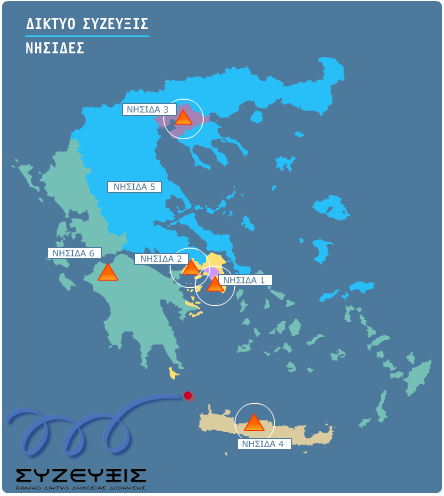 Α ΜΕΡΟΣ : ΠΕΡΙΒΑΛΛΟΝ ΚΑΙ ΑΝΤΙΚΕΙΜΕΝΟ ΕΡΓΟΥ Σχήμα 1: Νησίδες ΣΥΖΕΥΞΙΣ Ουσιαστικά, το δίκτυο ΣΥΖΕΥΞΙΣ εξασφάλισε για πρώτη φορά για τους φορείς που συμμετείχαν σε αυτό σύγχρονες τηλεπικοινωνιακές
