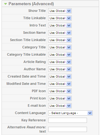 Ορισμός Article Parameters Ορισμός Advanced