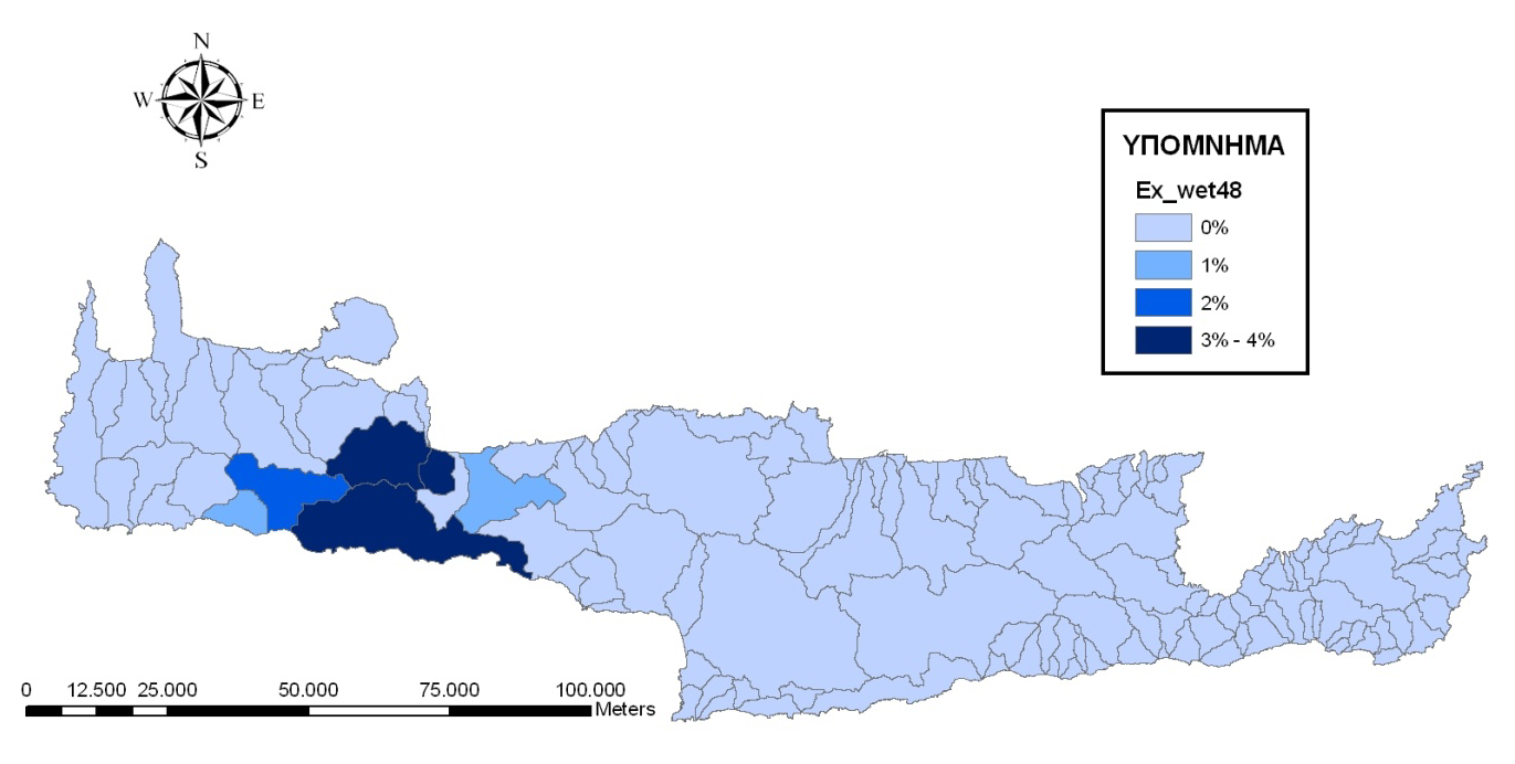 ΚΕΦΑΛΑΙΟ 4 αναμενόμενο λόγω του πολύ εκτεταμένου ορεινού όγκου του Νομού Χανίων (Λευκά Όρη) που προκαλεί πιο συχνά ορογενή γεγονότα βροχής. Εικόνα 4.