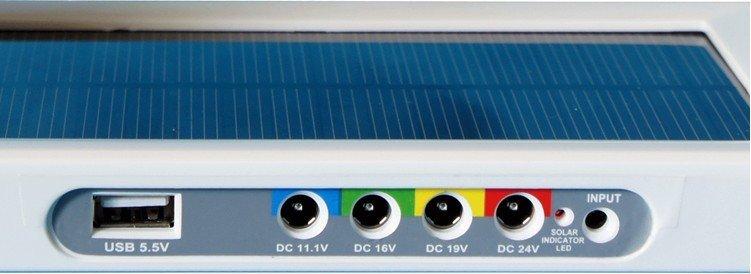 1V, 16V, 19V, 24V (same output) Output Current: 5.5V / 500mA; 11.1V / 2000mA; 16V / 3000mA; 19V / 4000mA; 24V/4000mA. Temperature: -10 C-50 C; Solar panels: 18V / 2.