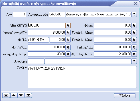 Η δυνατότητα αυτή υπάρχει µόνο για τα παραστατικά που ενηµερώνουν Έξοδα. Σε διαφορετική περίπτωση στα πεδία αυτά κλειδώνουν και δεν µπορείτε να επιλέξετε κάτι.