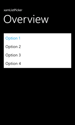 Τρόποι επέκτασης Όταν ένας listpicker έχει selection mode ως single, ο προγραμματιστής μπορεί να επιλέξει ανάμεσα σε fullscreen εμφάνιση ή επέκταση στην σελίδα που βρίσκεται ο listpicker.