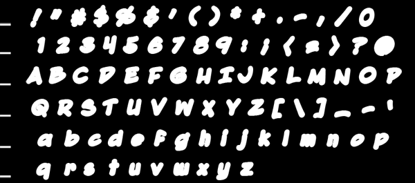 Ακολουθούν μερικά δείγματα των γραμματοσειρών που χρησιμοποιήθηκαν στο παιχνίδι: Σχήμα 52: Η γραμματοσειρά που χρησιμοποιήθηκε ως πρώτυπο στην μορφή