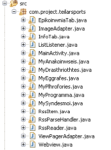 3.3 Φάκελος gen Εικόνα 17: Φάκελος src της εφαρμογής Στον φάκελο gen περιέχονται αρχεία Java εξίσου, όμως η διαφορά με τον προηγούμενο φάκελο είναι ότι αυτά παράγονται αυτόματα από το Android