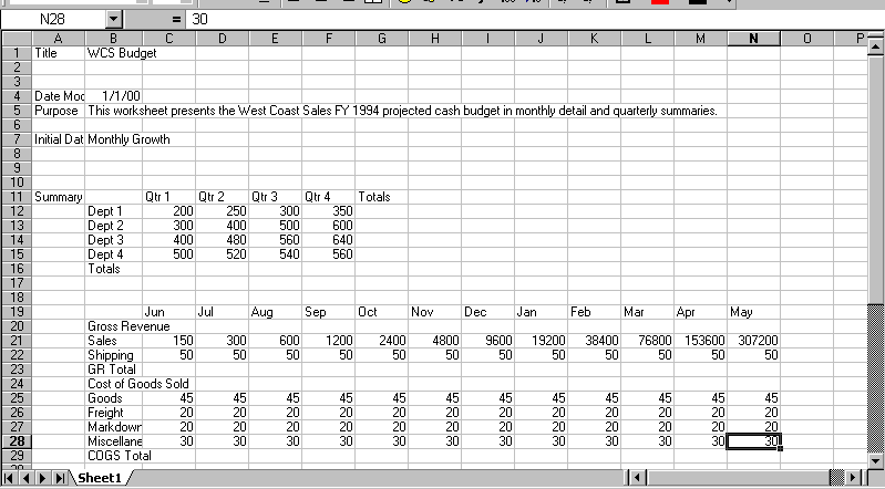 14. Στο κελί B1 κάνετε τη διόρθωση WCS Cash Budget. 15.