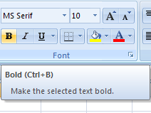 3. Επιλέξετε την γραμματοσειρά (font) MS Serif. 4. Πατήστε το τόξο που βρίσκεται στην κάτω δεξιά γωνία της ομάδας Font Size στην καρτέλα Home. Μια λίστα γραμματοσειρών εμφανίζεται. 5. Επιλέξετε το 12.