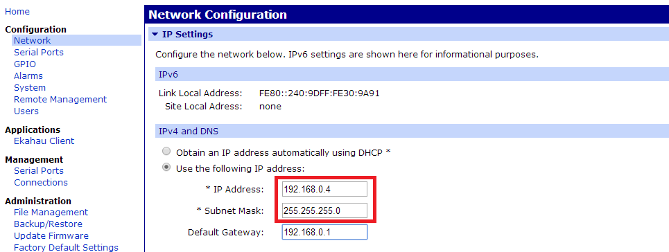 0. Η μονάδα WiFi έχει προκαθορισμένη IP: 169.254.228.4, χωρίς authentication ή encryption. Επομένως, ακολουθήστε το βήμα 3, ρυθμίζοντας την IP του access point μέσα στο ίδιο υπο-δίκτυο (πχ 169.254.228.88).