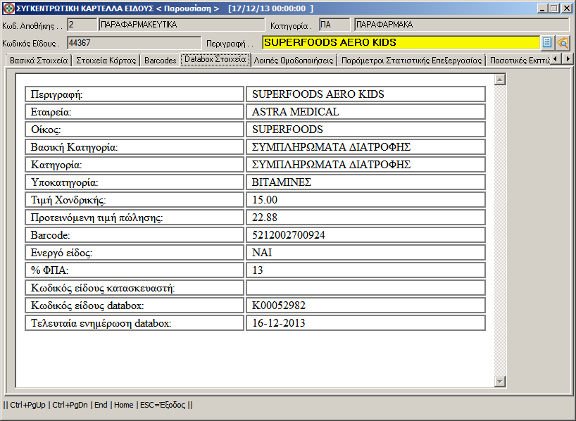 Tab Databox (ςτισ καρτέλεσ παραφαρμακευτικών) Μζςα ςτθν καρτζλα του παραφαρμάκου μπορεί να προςτεκεί tab (υπο-καρτζλα), το οποίο δείχνει τα τελευταία ςτοιχεία του παραφαρμάκου, όπωσ αυτά