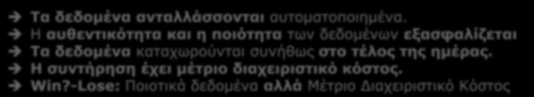 Σύγκριση εργαλείων συλλογής 20 Effort/Difficulty Data Quality Data Freshness Scalability Win-Win EDI Message Exchange & Sharing Score 12/20 Τα δεδομένα ανταλλάσσονται αυτοματοποιημένα.