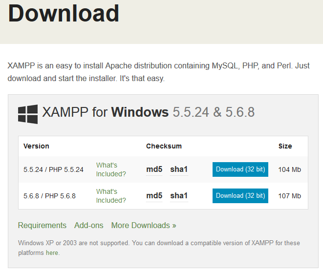 7.1.2 Εγκατάσταση τοπικού διακομιστή Xampp Το Xampp μπορούμε να το κατεβάσουμε από την διεύθυνση https://www.apachefriends.org/index.