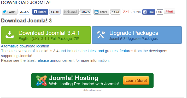 3 Εγκατάσταση Joomla Μετά την εγκατάσταση του τοπικού server και τη δημιουργία της βάσης δεδομένων, πρέπει να εγκαταστήσουμε και