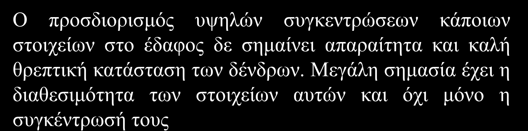 Ο προσδιορισμός υψηλών συγκεντρώσεων κάποιων στοιχείων στο έδαφος δε σημαίνει απαραίτητα και καλή θρεπτική