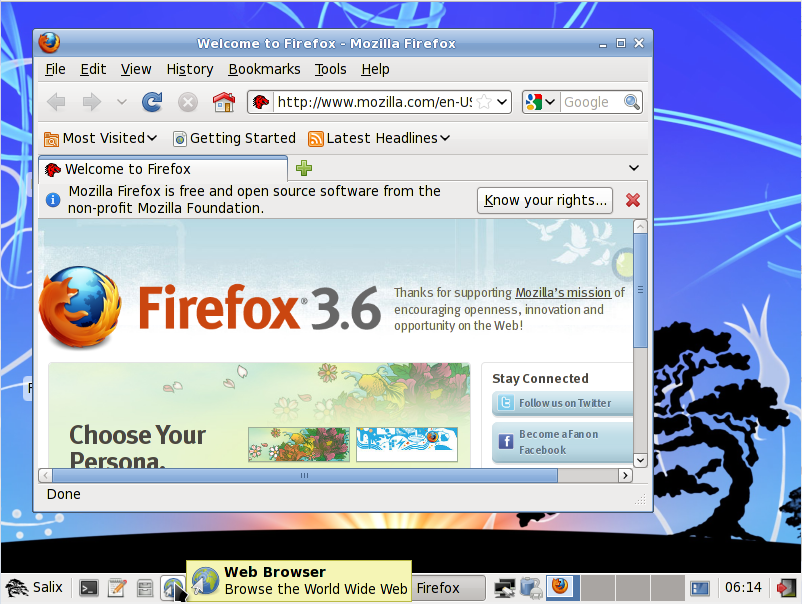 Xfce και Firefox Το Xfce είναι ένα ελαφρύ περιβάλλον εργασίας για ποικίλα Unix/Linux συστήματα.
