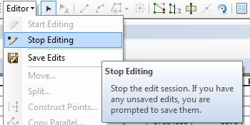 2 Όταν ο dbase Table ή ο attribute table είναι ανοικτός, επέλεξε Editor από την εργαλειοθήκη του Editor και επέλεξε Start Editing.