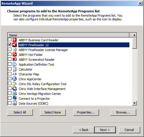 Ρύθμιση του Citrix XenApp Με το Citrix XenApp, χρησιμοποιήστε τις επιλογές Εγκαταστημένη εφαρμογή, Πρόσβαση από διακομιστή.