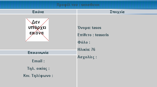 3.2.1.9. Προβολή προφίλ. Ο χρήστης µπορεί να δει το προφίλ του καθώς και τα προφίλ των άλλων χρηστών µέσω της επιλογής προβολή προφίλ, που βρίσκεται στο µενού επιλογών οι ενέργειες µου.