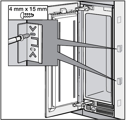 Εντοιχισμός Στερέωση καλύψεων Τοποθετείτε στις δύο πλευρές πόρτας τους πλαστικούς πήχεις κάλυψης, πιέζοντάς τους σφικτά από κάτω προς τα πάνω μέσα στη σχισμή ανάμεσα από την πόρτα της συσκευής και
