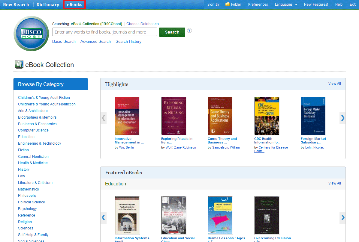 2. ΑΝΑΖΗΤΗΣΗ Η-ΒΙΒΛΙΩΝ Η προεπιλεγμένη σελίδα αναζήτησης της EBSCO για τα ηλεκτρονικά βιβλία (η-βιβλία) είναι το basic search (απλή αναζήτηση).
