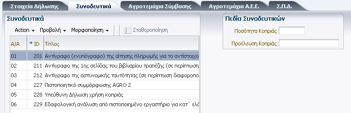 Εικόνα 09 - Καταχώρηση Στοιχείων Αιτούντος 7.1.1.4 Καταχώρηση Συνοδευτικών Εφόσον αποθηκευτούν τα στοιχεία δήλωσης τότε ο χρήστης μπορεί να προχωρήσει στην καταχώρηση των συνοδευτικών.