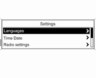 118 Όργανα και χειριστήρια Προσωπικές ρυθμίσεις στην οθόνη γραφικών πληροφοριών Languages (Γλώσσες) Επιλογή της επιθυμητής γλώσσας. Time Date (Ώρα και ημερομηνία) Βλ. Ρολόι 3 91.