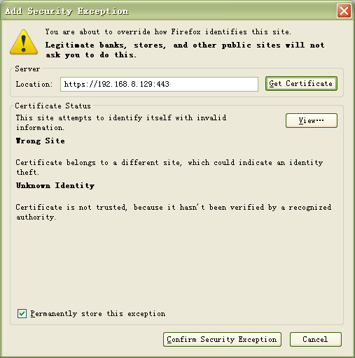 Μεταβείτε στο παράθυρο Add Exception (Προσθήκη εξαίρεσης). Πληκτρολογήστε το url της Κάμερας. Στην εικόνα λαμβάνουμε ως παράδειγμα το url: https://192.168.