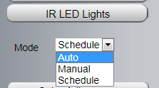Τμήμα 6 IR LED Lighs (Υπέρυθρος Φωτισμός) Αφού κάνετε την επιλογή IR LED Lighs (Υπέρυθρος Φωτισμός), μπορείτε να επιλέξετε μεταξύ τριών καταστάσεων υπέρυθρου φωτισμού: Auto (Αυτόματο), Manual