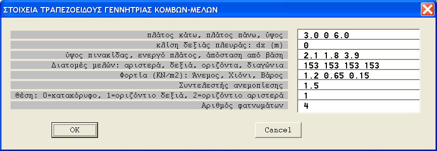 94 Multisoft Γεννήτρια Τραπεζοειδούς Δικτυώματος Με την επιλογή αυτή μπορούμε να δώσουμε ένα τραπεζοειδές ή τριγωνικό ζευκτό (π.χ. στήριγμα διαφημιστικών πινακίδων).