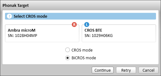 CROS/BiCROS Το Phonak CROS μπορεί να εφαρμοστεί ως σύστημα CROS και BiCROS. Είναι συμβατό με όλα τα ασύρματα ακουστικά βαρηκοΐας Phonak Spice και Phonak Quest Generation.