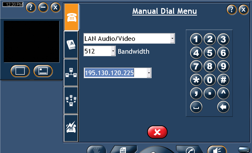audio/video ι μόνο audio) να ρυκμίςουμε το Bandwidth και τζλοσ είτε μζςω του πλθκτρολογίου είτε με το onscreen πλθκτρολόγιο μποροφμε να καλζςουμε τθν IP του ςυνομιλθτι μασ.
