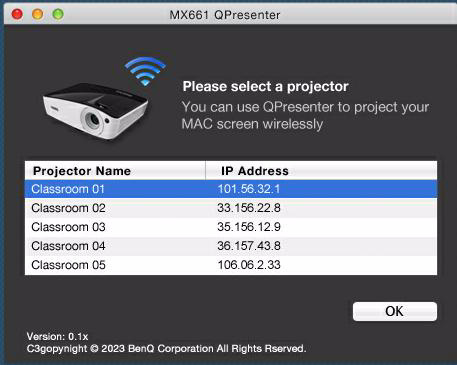 Έκδοση MAC i. Μπορείτε να πληκτρολογήσετε τη διεύθυνση IP (βλέπε «Έλεγχος του προβολέα από μακριά μέσω προγράμματος περιήγησης ιστού» στη σελίδα 48 για λεπτομέρειες.