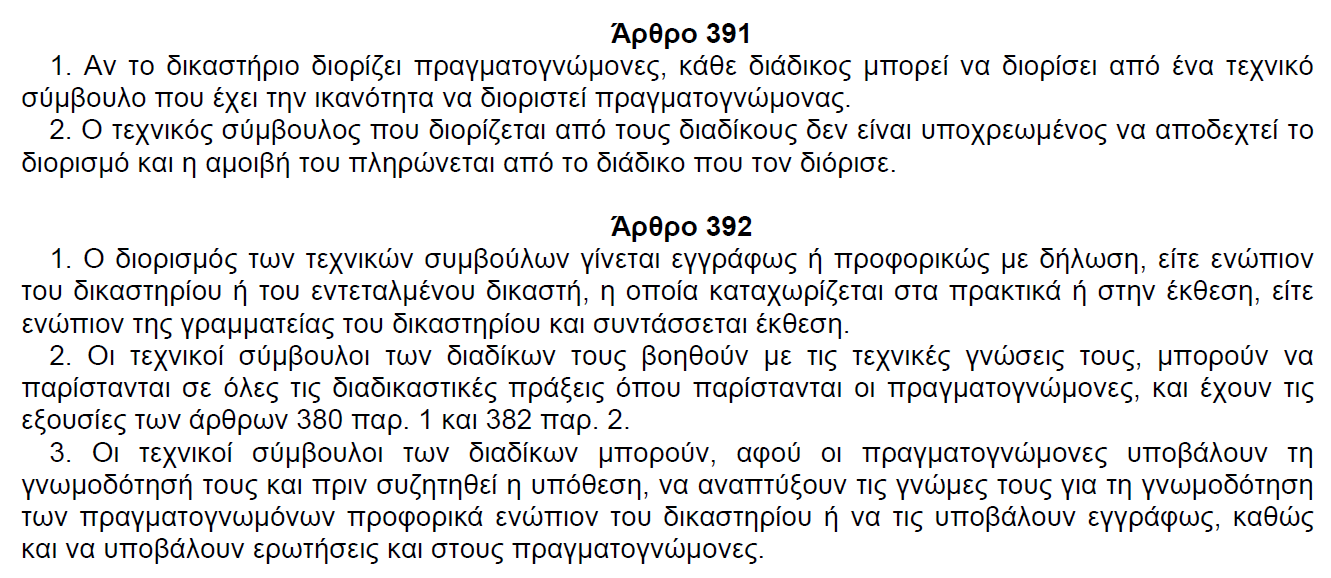 Τεχνικοί Σύμβουλοι Κ. Πολ. Δ. Άρθρο 167: Τεχνικοί σύμβουλοι 1.