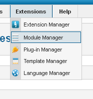 Για τα ενθϋματα, πατϊμε ςτην υπό-επιλογό «Module Manager» από την επιλογό «Extensions» του πϊνω μενού. Και για τα πρόςθετα ςτην υπό-επιλογό «Plugin Manager». Εικόνα 3.