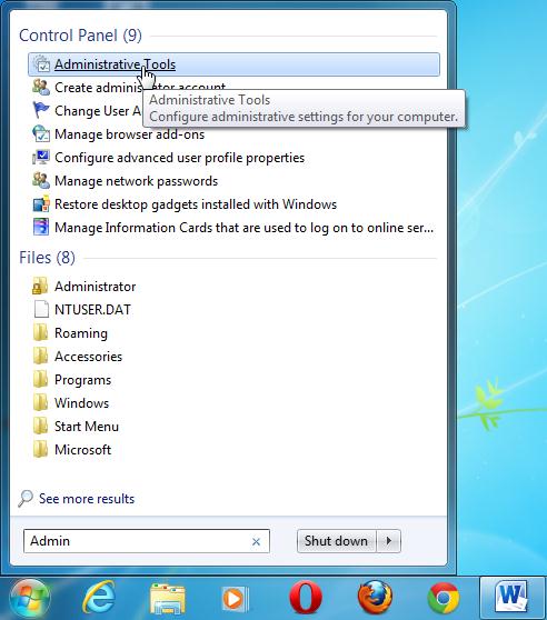 Χρήση των Εργαλείων Διαχείρισης Συστήματος (Administrative Tools) στα Windows 7 Για να χρησιμοποιήσουμε τα Εργαλεία Διαχείρισης