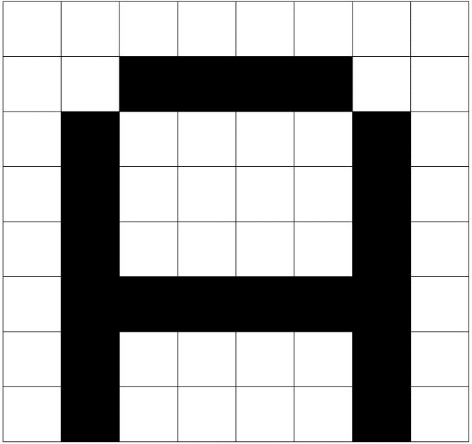Επειδή ωστόσο η αναπαράσταση με πραγματικό αριθμό Pixels είναι επίπονη και χρονοβόρα, μπορούμε να θεωρήσουμε μια πιο «χονδροειδή» αναπαράσταση ενός και μόνου χαρακτήρα, όπως στο παρακάτω: Αν