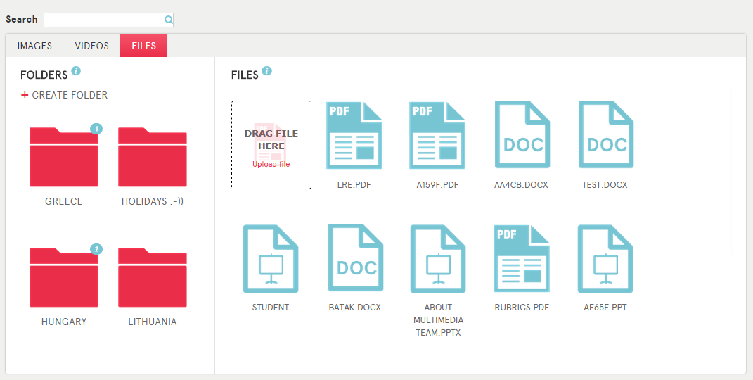 Υλικό - Αρχεία Αναζητήστε εικόνες, βίντεο ή αρχεία Σύρετε το αρχείο εδώ ή κάντε κλικ στο "Μεταφόρτωση αρχείου" Δημιουργήστε φακέλους για να οργανώσετε τα αρχεία σας ΣΥΜΒΟΥΛΗ: