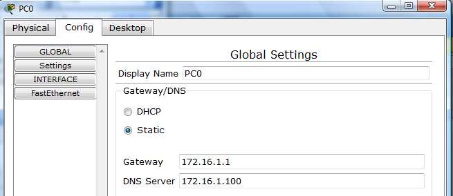 Πατάµε στην επιλογή Interface στα αριστερά και µετά FastEthernet. Βλέπουµε το παράθυρο του πιο κάτω σχήµατος.