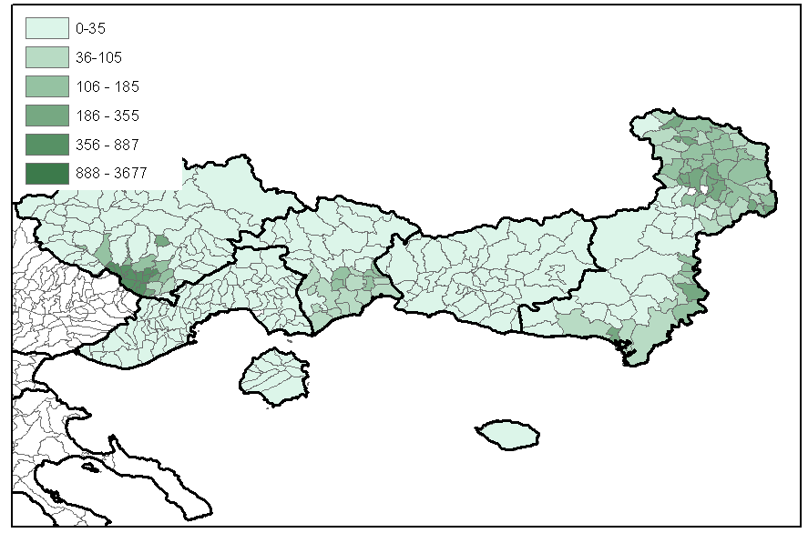αμυγδάλων, βιομάζα δασικής προέλευσης, άχυρο σιτηρών, υπολείμματα εκκοκκισμού κ.ά. Σχήμα 1.3. Δυναμικό αγροτικής βιομάζας σε tn/km 2 Ανατολικής Μακεδονίας και Θράκης [Batzias, Sidiras 2005]. 1.3 ΜΕΤΑΤΡΟΠΗ ΛΙΓΝΟΚΥΤΤΑΡΙΝΟΥΧΩΝ ΥΛΙΚΩΝ ΣΕ ΚΑΙΝΟΤΟΜΑ ΥΛΙΚΑ ΓΙΑ ΤΗΝ ΒΙΟΜΗΧΑΝΙΑ 1.
