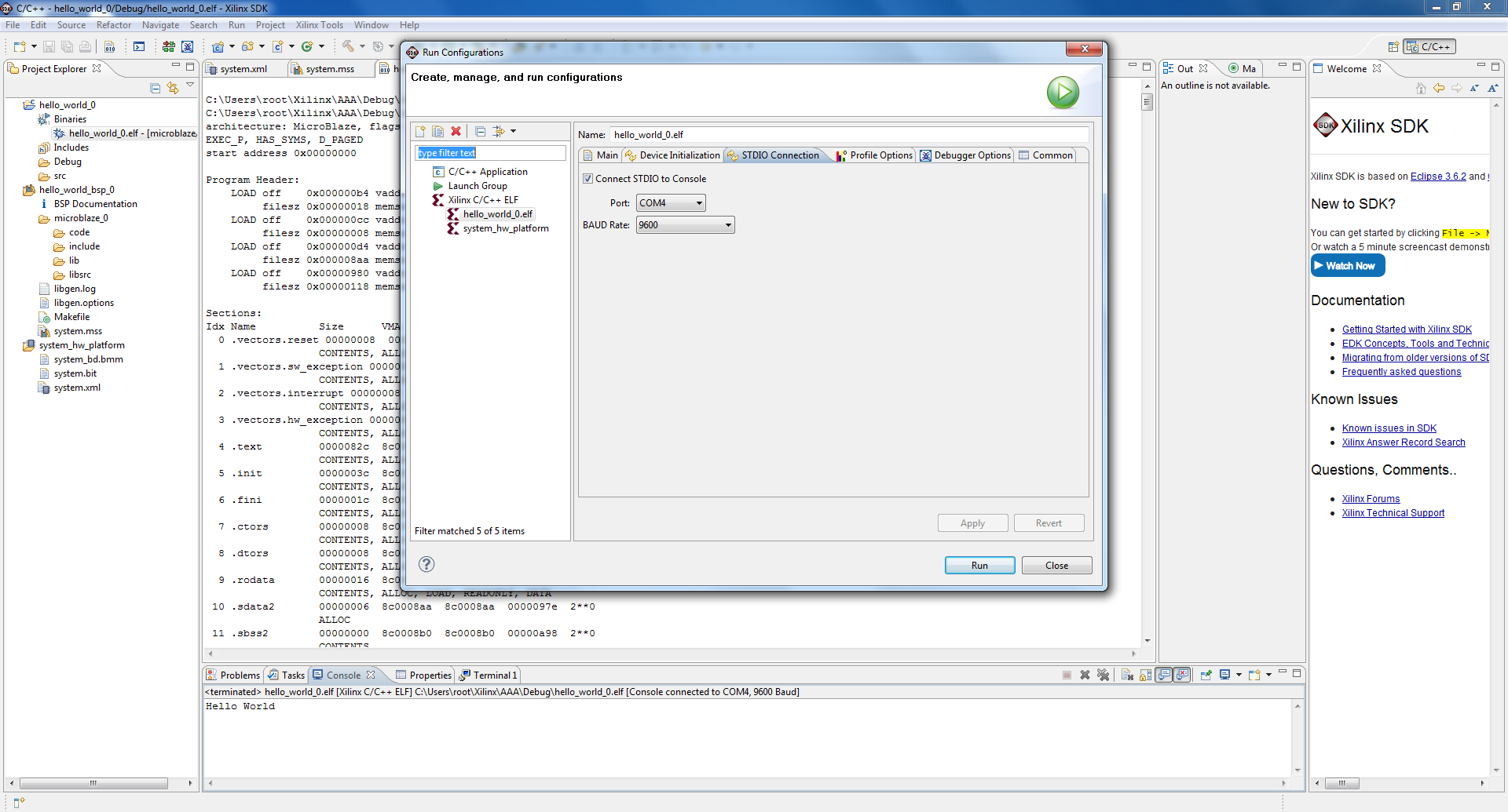 την διαδικασία compilation των αρχείων.c. Chapter 5.1 "Load, Run, Debug C/C++ Projects on your FPGA".