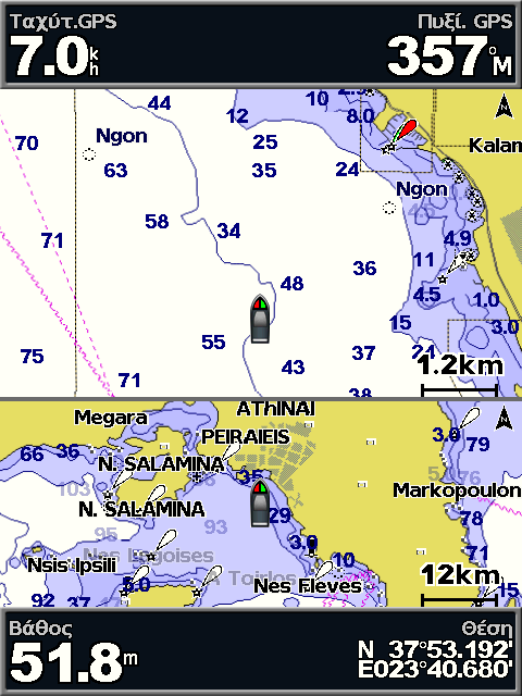 Χρήση χαρτών Χρήση του Διαχωρισμού χάρτη πλοήγησης Χρησιμοποιήστε τον Διαχωρισμό χάρτη πλοήγησης για να εμφανιστούν ταυτόχρονα δύο διαφορετικά επίπεδα ζουμ του χάρτη πλοήγησης.