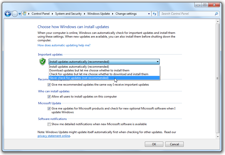Πώς να απενεργοποιήσουμε τις Αυτόματες Ενημερώσεις (Automatic Updates) στα Windows 7 Για να απενεργοποιήσουμε τις Αυτόματες Ενημερώσεις (Automatic Updates), ακολουθούμε τα παρακάτω βήματα: 2.