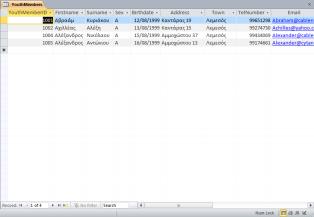(Save) CTRL + S Αποθήκευση βάσης δεδομένων ως (Save Database As) ALT + F, A Δημιουργία Πίνακα με τη χρήση της Προβολής Σχεδίασης (Table Design) Δημιουργία Πίνακα με τη χρήση της